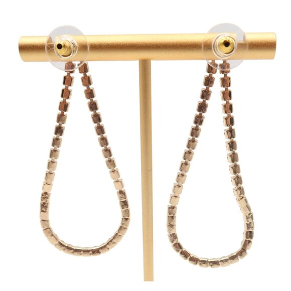 Gold Tone & Rhinestone Tear Drop Loop Pierced Earrings Unsigned 2.5" - Picture 3 of 4